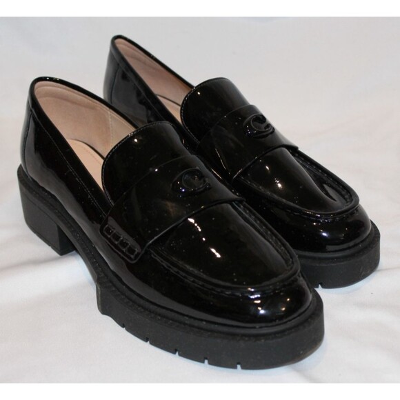COACH WOMEN'S LEAH PATENT LEATHER LUG SOLE PLATFORM LOAFER BLACK SZ 11 NWOB - Picture 1 of 7
